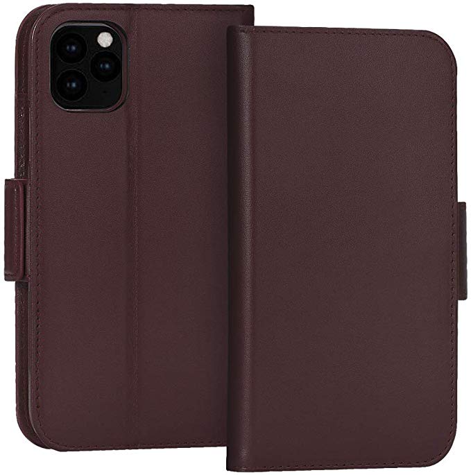 FYY Case for iPhone 11 Pro Max 6.5”, Luxury [Cowhide Genuine Leather][RFID Blocking] Wallet Case, Handmade Flip Folio Case with [Kickstand Function] and[Card Slots] for iPhone 11 Pro Max 6.5” Brown