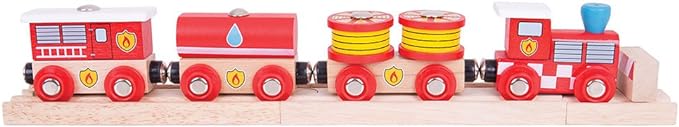 Bigjigs Rail Fire and Rescue Train - Fire Train Toy, Bigjigs Train Accessories Compatible with Most Wooden Train Sets, Quality Wooden Train Accessories