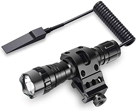 Bumlon Tactical Flashlight LED Flash Light 1200LM with Picatinny Rail Mount 2 Rechargeable Batteries Charger Remote Pressure Switch for Rifle AR15 Hunting Shooting