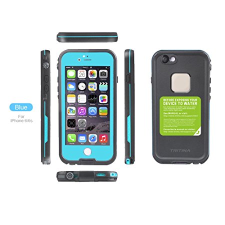 TRITINA Waterproof Case for iPhone 6 6s with Touch ID - ShockProof,Dirtproof,ShackProof,SnowProof protection,Certified IP68 Full Body Cover (Black with Blue)