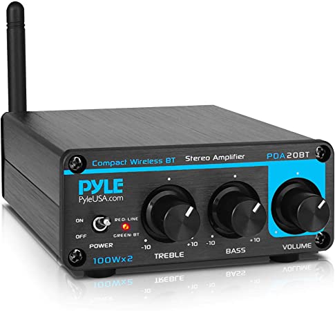 Bluetooth HiFi Mini Audio Amplifier - Class D Digital Desktop PC Stereo Amplifier Receiver (2 x 100 Watt MAX) Aluminum Diecast- Pyle PDA20BT