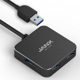 JANX USB 30 4-Port Compact HUB with Built-in USB 30 Cable - Black