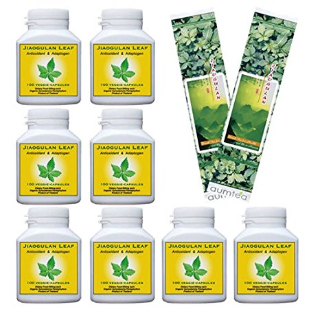 8 Bottles | Jiaogulan 100% Organic | 100 Veggie Capsules | FREE Shipping | 30% Off | Plus 2 30g Tea Samples Valued @ $11.95 Each | And 15 Page Mini-Booket with 18 Jiaogulan Q&A's