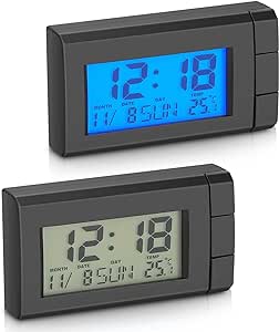 Linkstyle 2PCS Car Digital Thermometer Clock, Car Digital Dashboard Clock, Car Dashboard Clock with Degree Celsius Date Week, Pasteable Automobile Calendar Luminous Clock, Car Accessories
