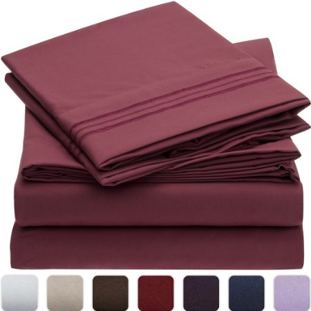 Mellanni Bed Sheet Set - HIGHEST QUALITY Brushed Microfiber 1800 Bedding - Wrinkle Fade Stain Resistant - Hypoallergenic - 4 Piece Queen Burgundy