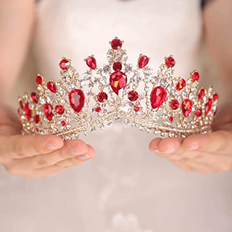 fxmimior Vintage Tiara Crown Rhinestones Tiara For Women Bridal Crown Wedding Birthday Prom Queen Pageant Hair Accessories (Red)