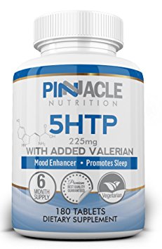 5-HTP 225mg High Strength 180 Tablets 6 Months Supply - UK MANUFACTURED - 100% Natural - Serotonin Booster & Mood Enhancer - Vitamin Supplement - Health Benefits Include Weight Loss, Improves Sleep & Helps with Anxiety - Best Double Strength Pure 5 HTP Food Supplement