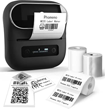 Phomemo M220 Label Makers, Bluetooth Label Printer, 3.14 Inch Portable Thermal Label Maker Machine for Barcode, Labeling, Organizing, Small Business, Compatible with iOS & Android, with 3 Roll Labels