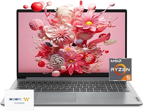 Lenovo IdeaPad Laptop, 15.6" FHD Display, AMD Ryzen 5 5500U (Beats i7-1185G7), Long Battery Life, USB-C, Webcam, HDMI, Wi-Fi 6, Bluetooth, w/WOWPC Bundle, Windows 11 (40GB RAM | 1TB PCIe SSD)