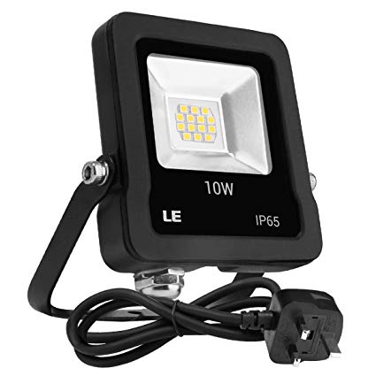 LE 10W Plug in LED Floodlight, Daylight White 5000K, 800 Lumen Outdoor Security Light, Replace 100W Halogen Light, IP65 Waterproof Garden Light for Garage, Hotel, Yard and More