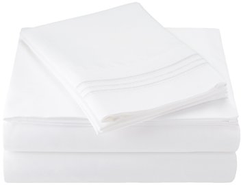 Sweet Home Collection Luxuriously High Thread Count Egyptian Quality 3 Piece Deep Pocket Bed Sheet Set, Twin, White