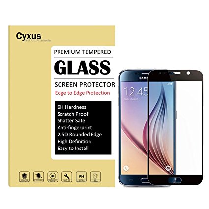 Cyxus [Full Coverage] Premium 9H Tempered High Defintion (HD) Clear Glass Screen Protector for Samsung Galaxy S6 [Edge to Edge Protection] (Black)