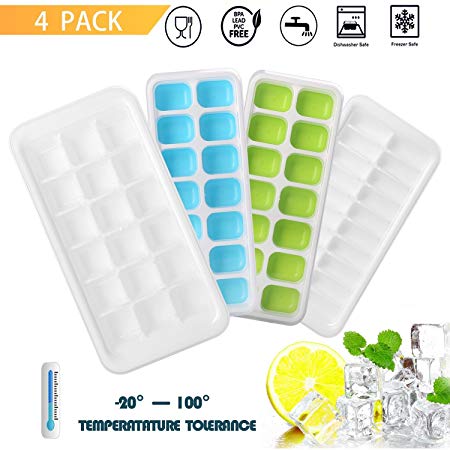 DAJIABUY 4 Pack Ice Cube Trays, Covered Silicone Food-Grade Flexible Ice Cube Molds with Removable Lids, set of 4 Storage Containers, Ice Cube Maker for Cocktail Whiskey Beverages