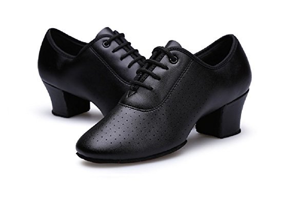 Gogodance Women Girls Professional Lace-up Black Leather Latin Salsa Tango Ballroom Modern Dance Shoes