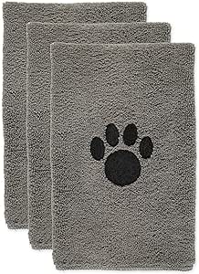 Bone Dry Pet Grooming Towel Collection Embroidered Absorbent Microfiber Drying Set, 15x30, Gray, 3 Count