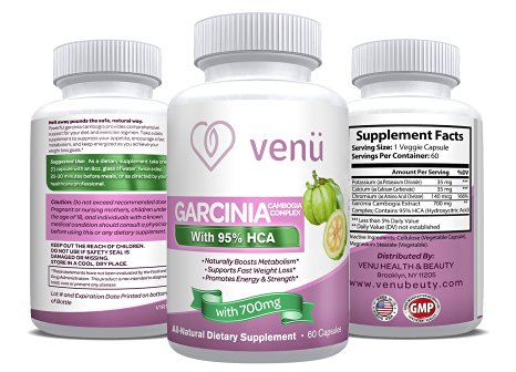 Venü Beauty Pure Garcinia Cambogia Extract – 60 Capsules with 95% Hydroxycitric Acid – Dietary Supplement for Weight Loss, Appetite Suppression & Digestive Health