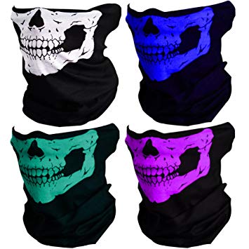 CIKIShield Couples Seamless Skull Face Tube Mask Black (4pcs-Color Set-B)
