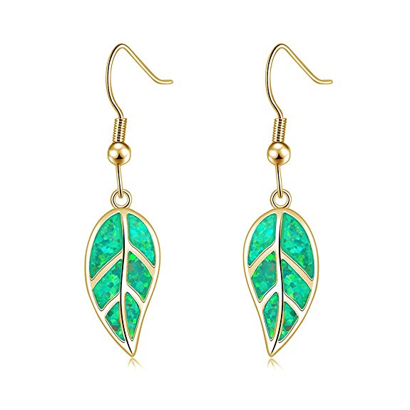 CiNily Opal Leaf Dangle Earrings-Created Fire Opal 18K White Gold Plated Drop Earrings for Women Jewelry Gemstone Dangle Earrings 1 5/8"