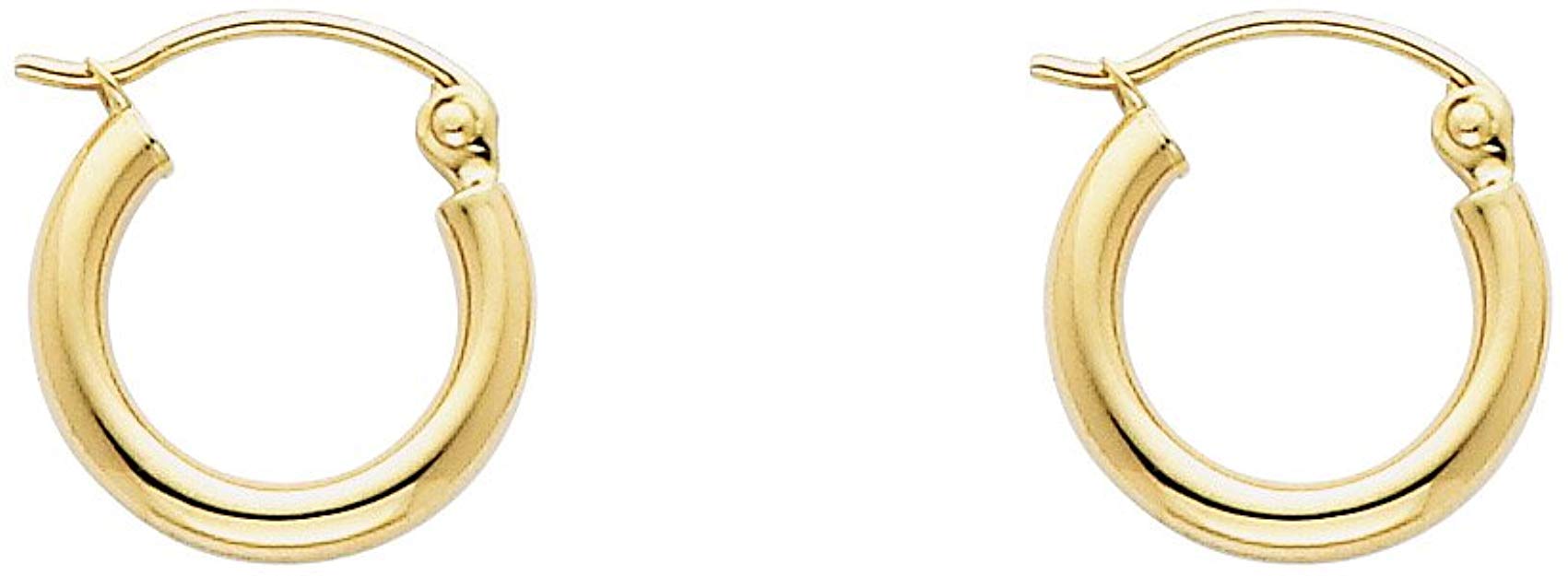 14k Yellow Gold 2mm Thickness Hinged Hoop Earrings - 10 Different Size Available