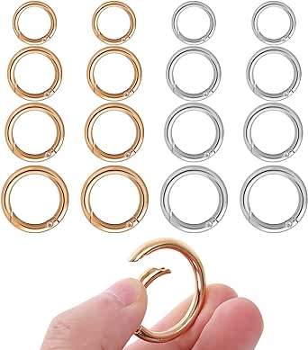 Yolev 16PCS Trigger Metal Spring O Rings Round Carabiner Clip Snap Trigger Spring Keyrings Buckle for Handbag Craft Making