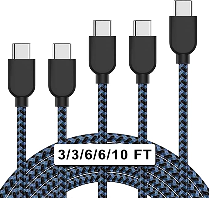 USB C Cable, KRISLOG [5-Pack, 3/3/6/6/10ft] Type C Charger Premium Nylon Type C Charging Cable Fast Charge for Samsung Galaxy S10 S10  / Note 8, LG V20 and Other USB C Charger