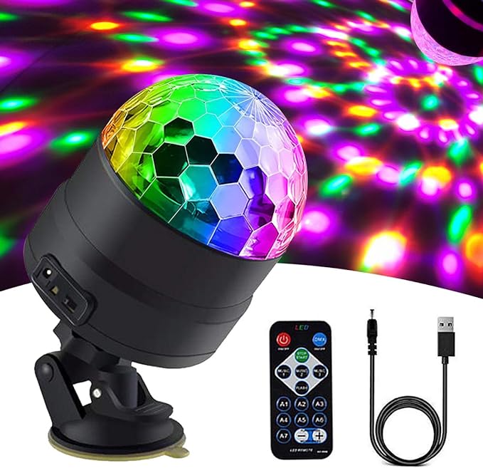 Disco Ball Party Lights Strobe Light Disco Lights with Remote Control DJ Lighting, RGBP 7 Colors Stage Par Light for Car Home Room Dance Parties Lightshow Kids Birthday Wedding Show Club Pub