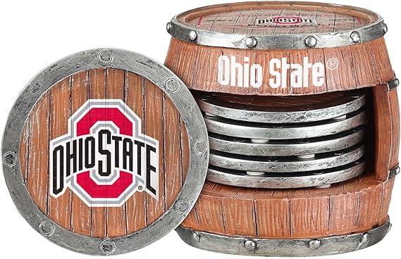 FOCO NCAA College Team Logo 5-Pack Barrel Beverage Drink Coaster Set