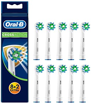 Braun Oral-B CrossAction Toothbrush Heads with Bacterial Protection and Prevents Bacterial Growth on The Bristles (Pack of 10)