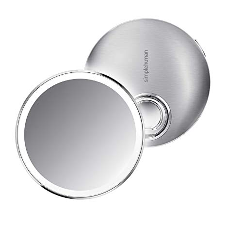 simplehuman Sensor Mirror Compact 4" Round, 3X Magnification, Brushed Stainless Steel