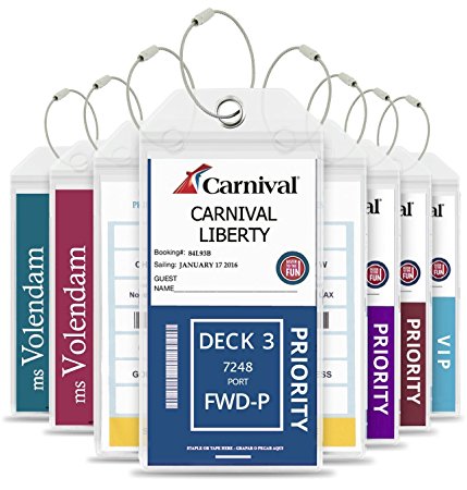 Shiptags, Cruise Luggage Tags w/ Zip Seal & Steel Loops, Baggage Document Holder (8 Pack)
