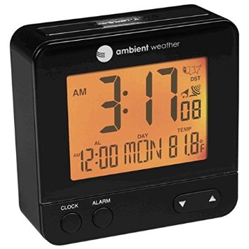 Ambient Weather RC-8300 Atomic Travel Compact Alarm Clock with Auto Night Light Feature