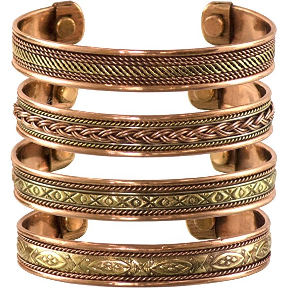 Set of 4 Tibetan Copper Bracelets Magnetic India Pattern Women's Men's Spiritual Yoga Jewelry