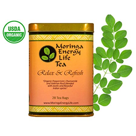 MORINGA RELAX & REFRESH TEA - Rejuvenate Your Mind & Body Enjoying This All Natural Blend of Organic Moringa Leaf with Exotic Indian Flavorful Spices for Complete Relaxation