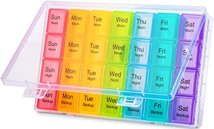 Weekly Pill Organizer 4 Times A Day, Extra Large Pill Box 7 Day with Huge Compartments to Hold Plenty of Vitamin, Fish Oil, Supplements and Medicine (XL Color)
