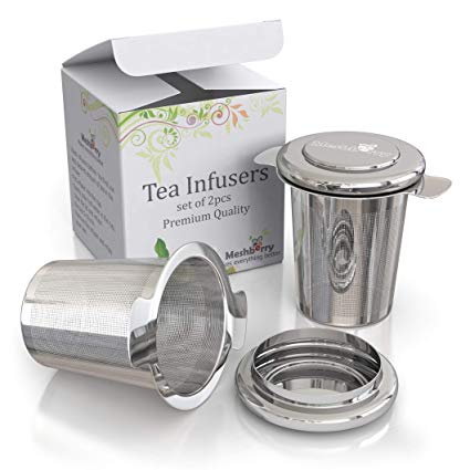 Loose Tea Infuser and Strainer - Premium Stainless Steel - Single Cup - Leaf Tea Steeper set of 2