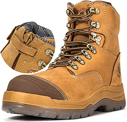 ROCKROOSTER Work Boots for Men,8 inch,YKK Zipper,Steel Toe,Slip Resistant Safety Oiled Leather Shoes,Static Dissipative,Quick Dry,Anti-Fatigue,Breathable AK232Z AK245Z