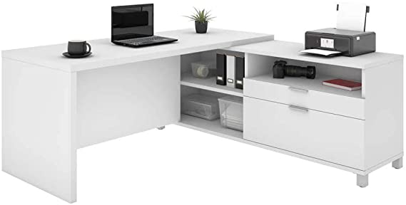 Bestar, Universel Collection, Modern Executive Office L-Shaped Desk with Storage Space