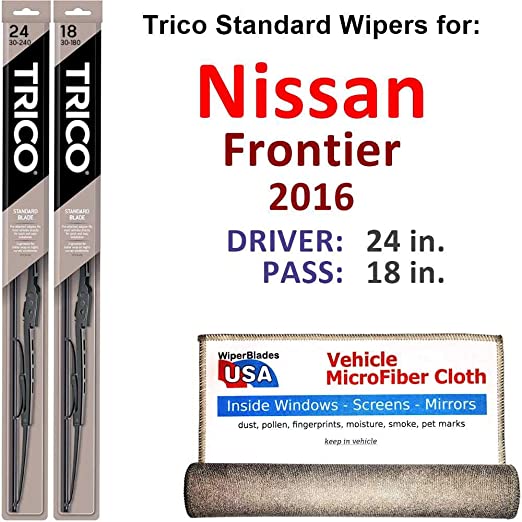 Wiper Blades for 2016 Nissan Frontier Driver & Passenger Trico Steel Wipers Set of 2 Bundled with Bonus MicroFiber Interior Car Cloth