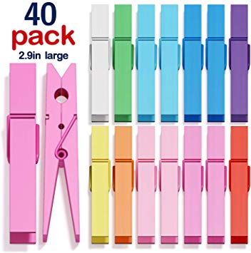 Sooneat Clothes Pins Wooden Clothespins Colored - 40 PCS Small Colorful Clothespins for Pictures Mini Mixed Color Photo Paper Clip, Ideal for Crafts, Chip Clips, Home Office Decoration