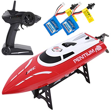 SGILE 25km/h RC Boat, 2.4GHz Remote Control Racing Boat Toy for Pool Sea, Outdoor Speending Toy with 2 Free Batteries for Adults Kids, Red