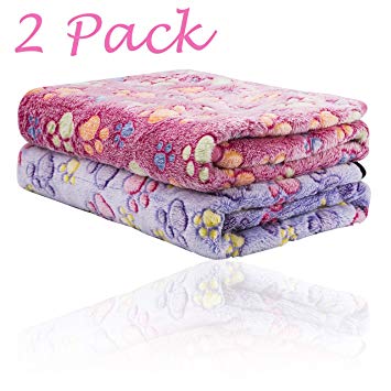 iNNEXT 2 Pack Puppy Blanket for Pet Cushion Small Dog Cat Bed Soft Warm Sleep Mat, Pet Dog Cat Puppy Kitten Soft Blanket Doggy Warm Bed Mat Paw Print