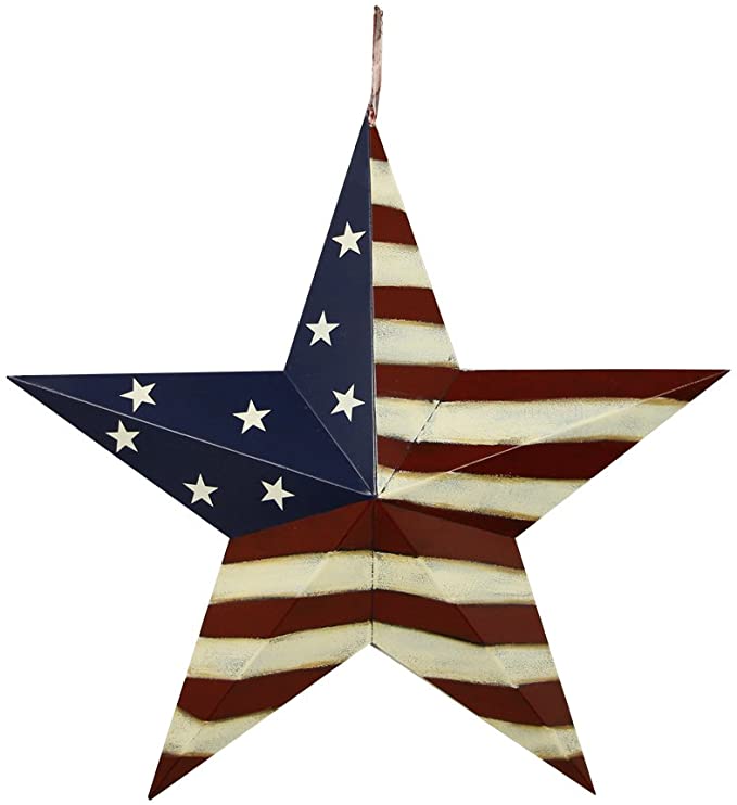 Attraction Design Patriotic Metal Barn Star Wall Decor, 22inch Hanging Country Rustic Metal Star for July 4th Decoration