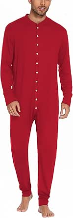 Ekouaer Men's One Piece Pajama Thermal Full Button Union Suit Long Sleeve Onesie with Button Flap S-XXL