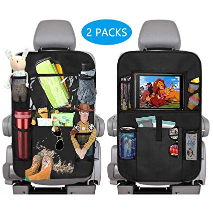 Car Backseat Organizer, Car Seat Back Protector Kick Mats with Multi Storage Pockets, 10" Touch Screen Tablet Holder Universal for Kids Toy Bottle Drink Vehicles Travel Accessories (2 Packs)