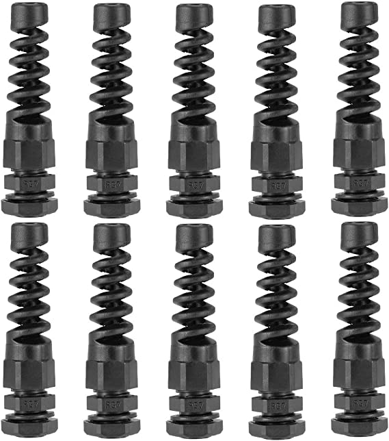 uxcell PG7 Cable Gland 3mm-6.5mm Wire Hole Waterproof Nylon Joint Adjustable Locknut with Strain Relief Black 10pcs