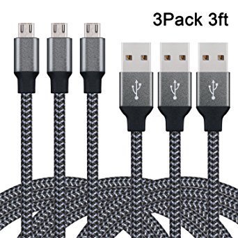 Redlink Micro USB Cable, 3 Pack 3FT Nylon Braided High Speed 2.0 USB to Micro USB Charger Cable Cord for Samsung Galaxy S7/S6/S5/Edge,Note 5/4/3,HTC,LG,Nexus(Black)