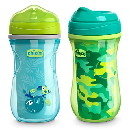 Chicco 00007082300070 Insulated Rim Spout Trainer Spill Free Baby Sippy Cup, 12 Months , Teal/Green, 9 Ounce (Pack of 2)