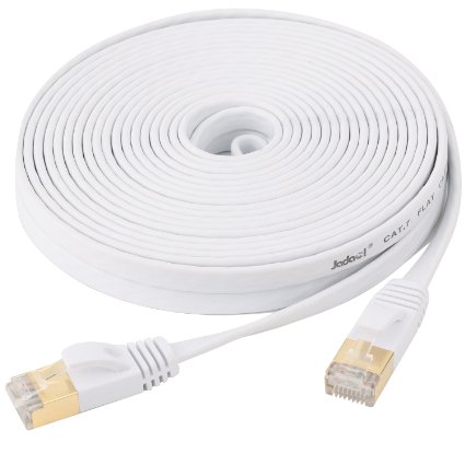 Cat7 Ethernet Cable Flat, jadaol® Shielded (STP) with Snagless Rj45 Connectors - 25 Feet White (7.62 meters)