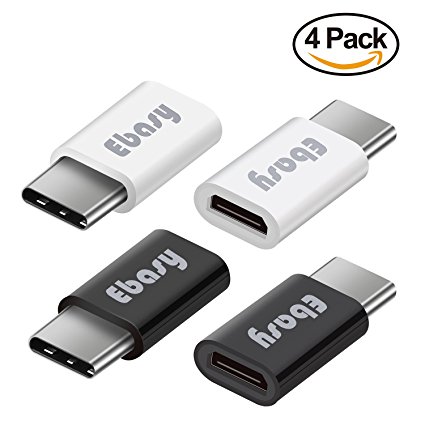 USB Type C Adapter, Ebasy USB C to Micro USB Adapter / Micro to Type C USB Converter for Macbook Pro, Galaxy S8 S8 , Google Pixel, Nexus 6P 5X, LG G5, HTC 10, HUAWEI P9 and More(4-Pack, Black&White)