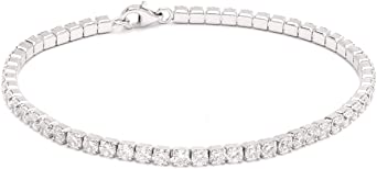 Sterling Silver 2.5MM Round Cubic White Cubic Zirconia Tennis Bracelet, Rhodium & Gold Plated 7.5 Inches